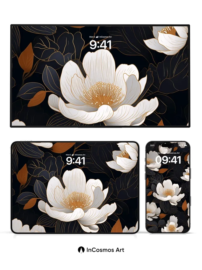 Nocturnal Bloom Wallpaper with Golden Veins
