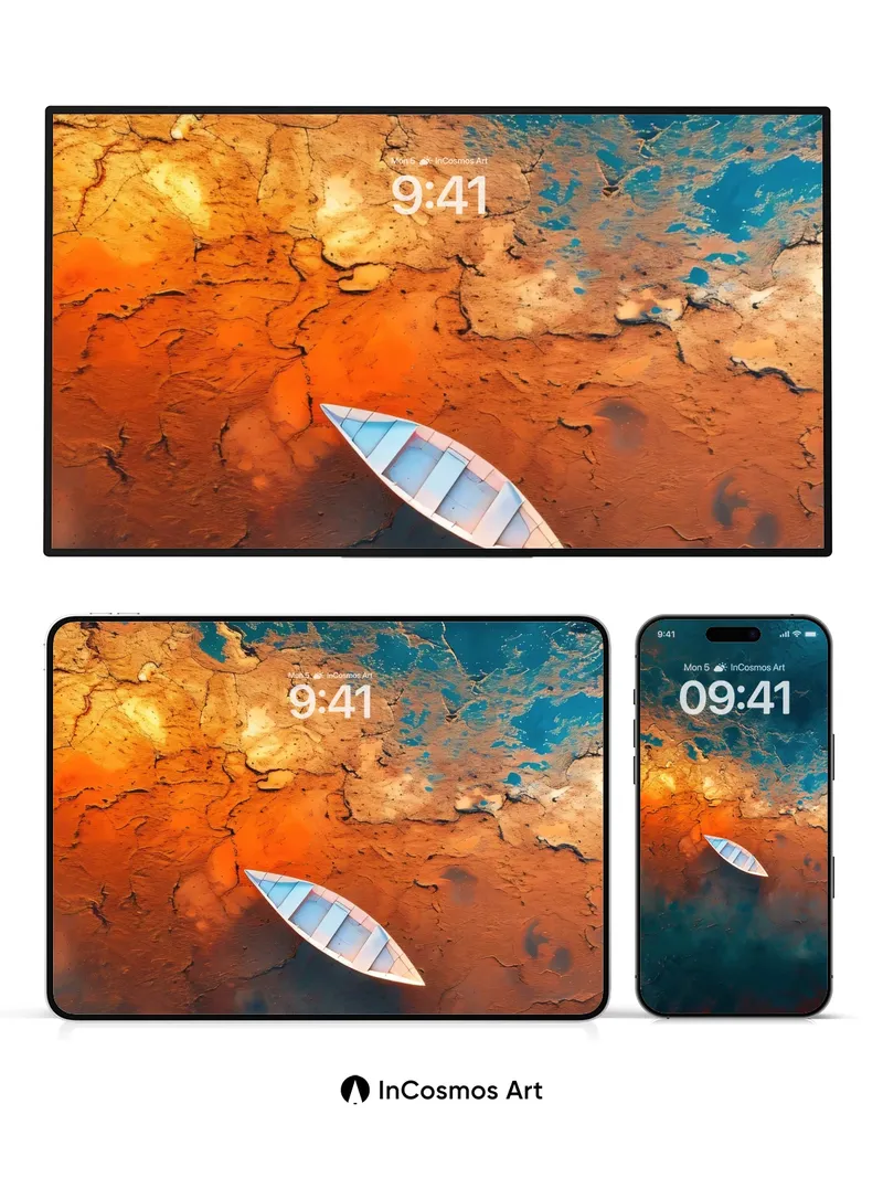 Surreal Drift Wallpaper with Floating Canoe