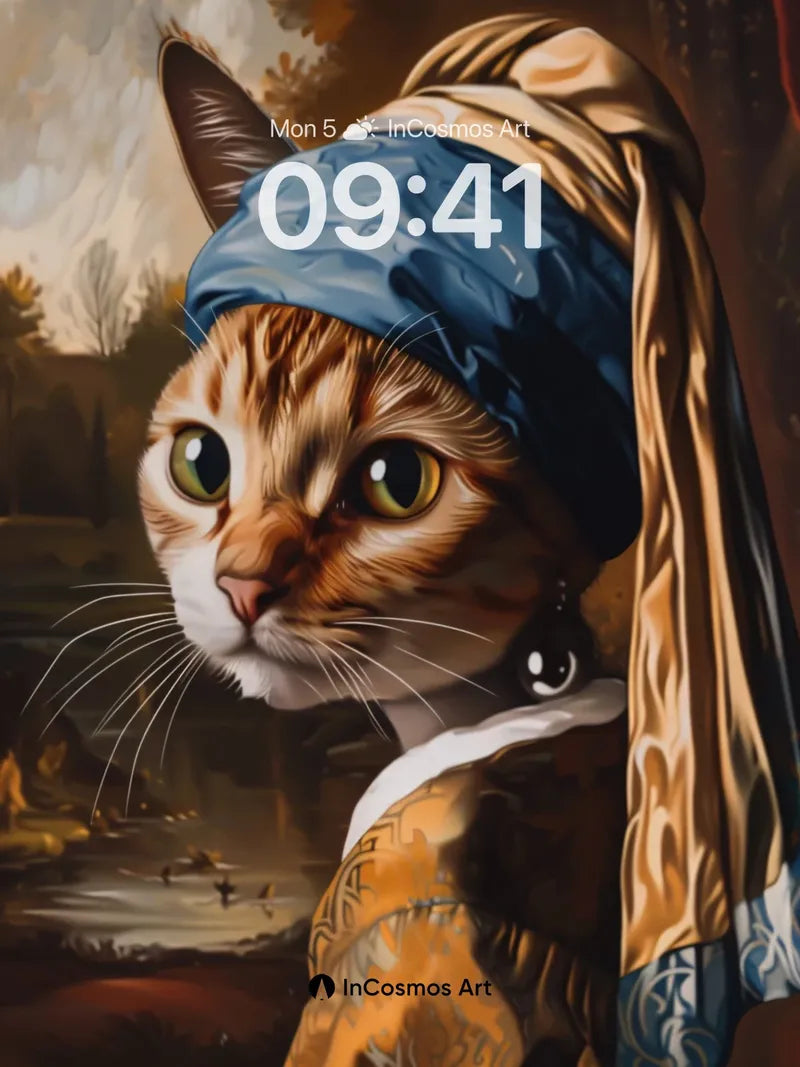 Whiskered Elegance Wallpaper with Pearl Ear Drop wallpaper for iPhone, iPad & Mac