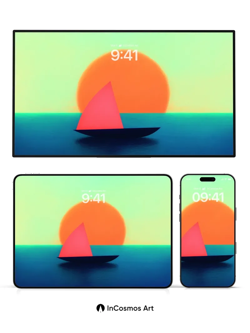 Serenity Sail Wallpaper with Sunset Geometry