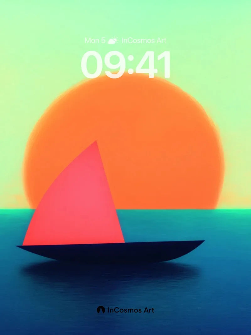 Serenity Sail Wallpaper with Sunset Geometry
