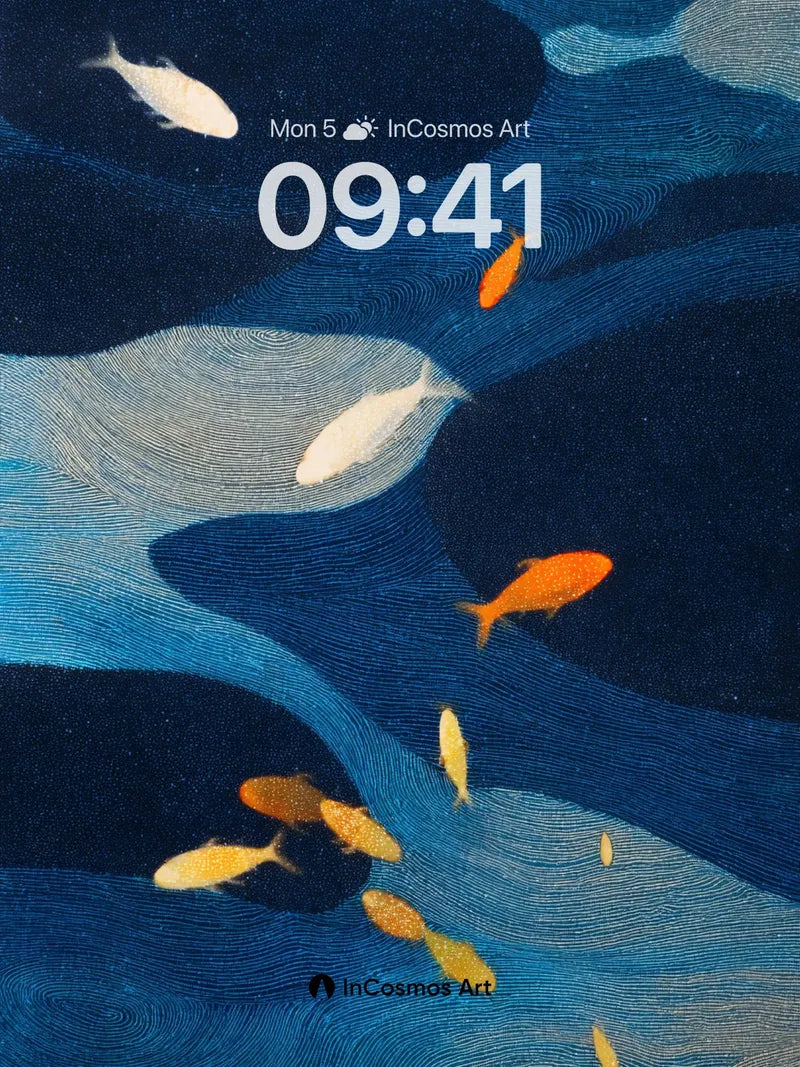 Whispering Currents Wallpaper with Floating Goldfish
