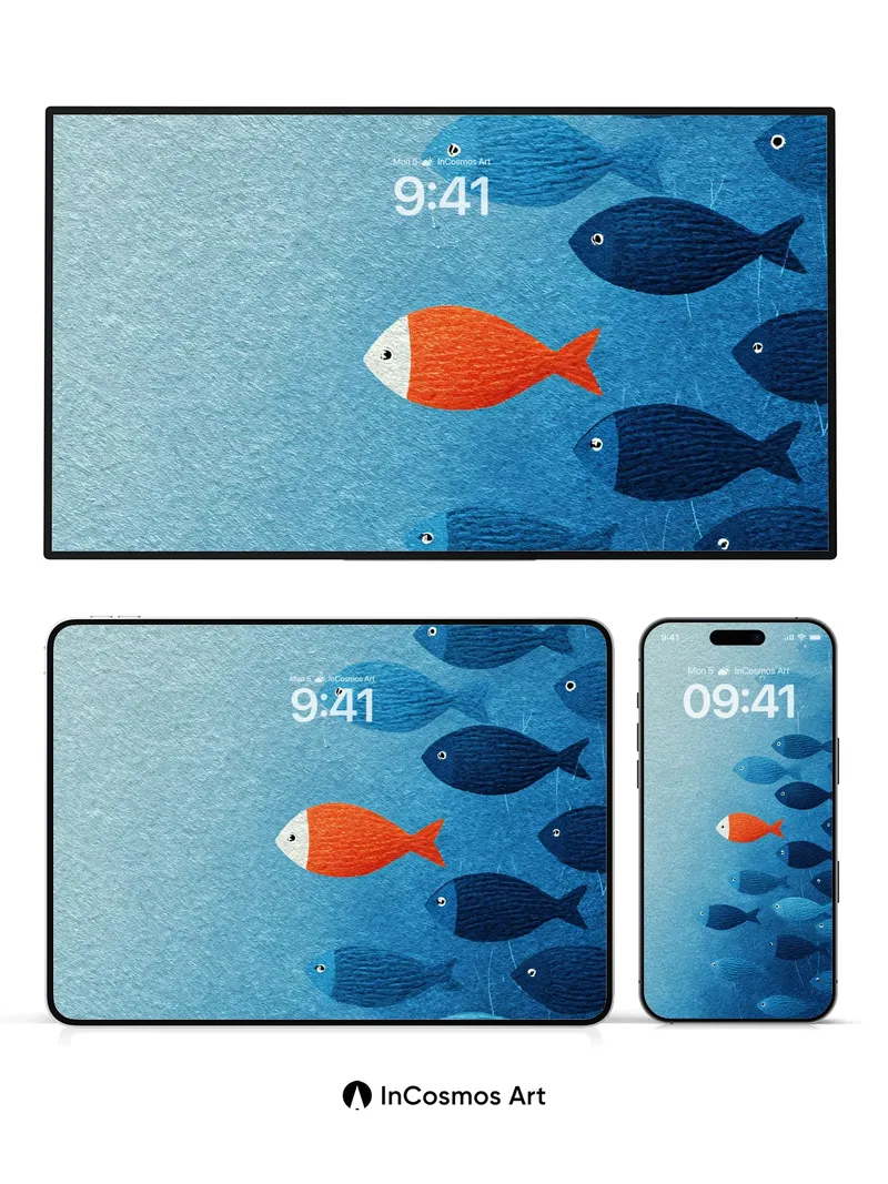 Calm Ocean Current Wallpaper with One Red Fish