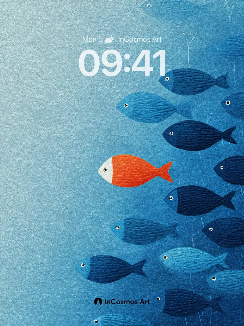 Calm Ocean Current Wallpaper with One Red Fish