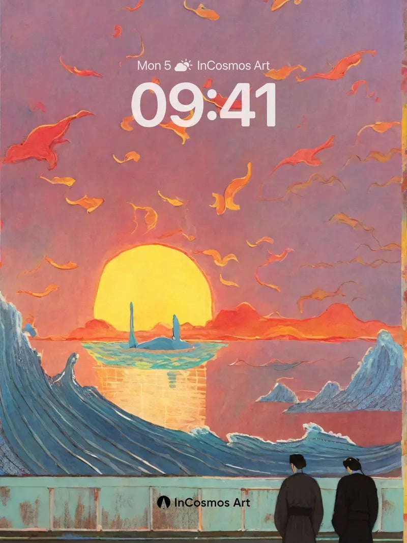 Crimson Horizon Wallpaper with Floating Flames