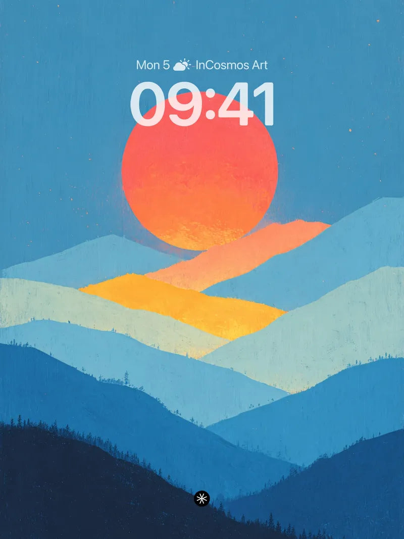 Serenity Gradient Mountain Wallpaper with Amber Sun wallpaper for iPhone, iPad & Mac