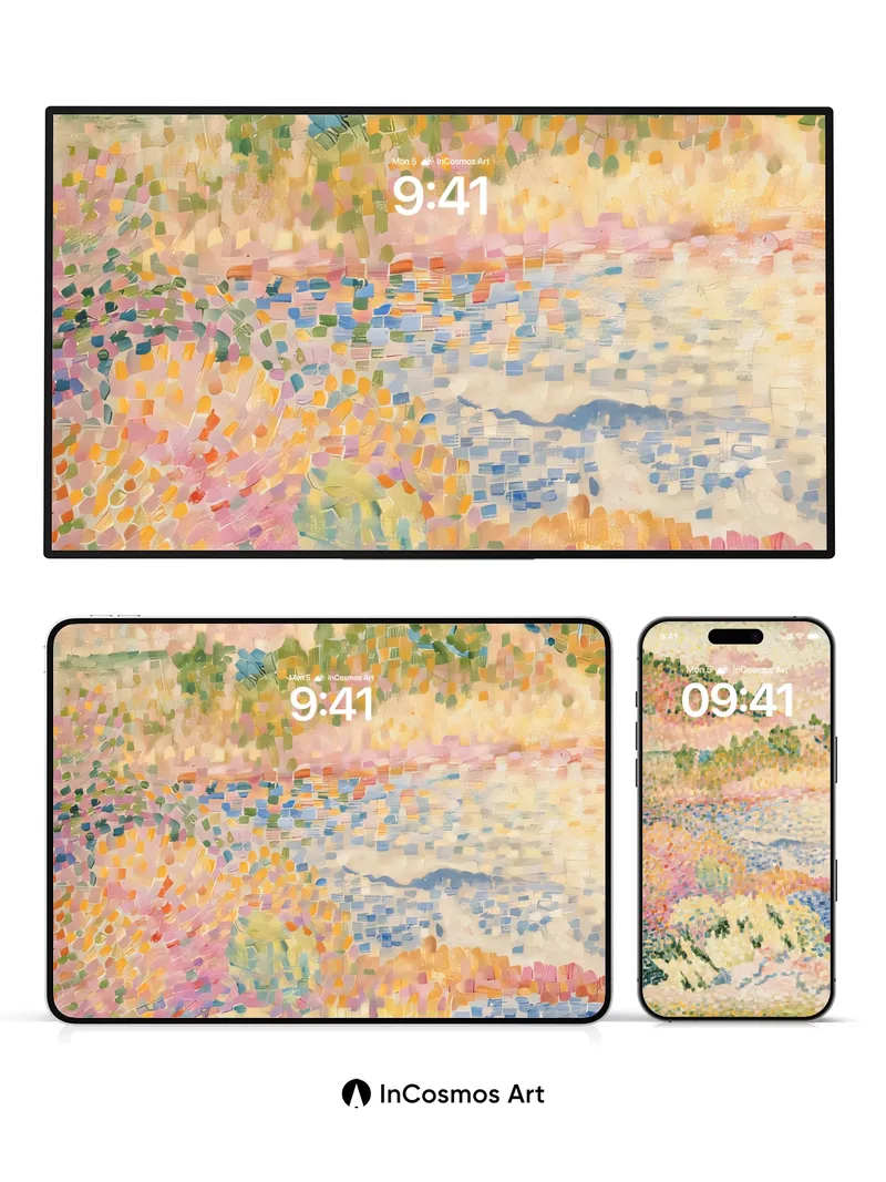 Sun-Drenched Mosaic Wallpaper with Pointillist Light