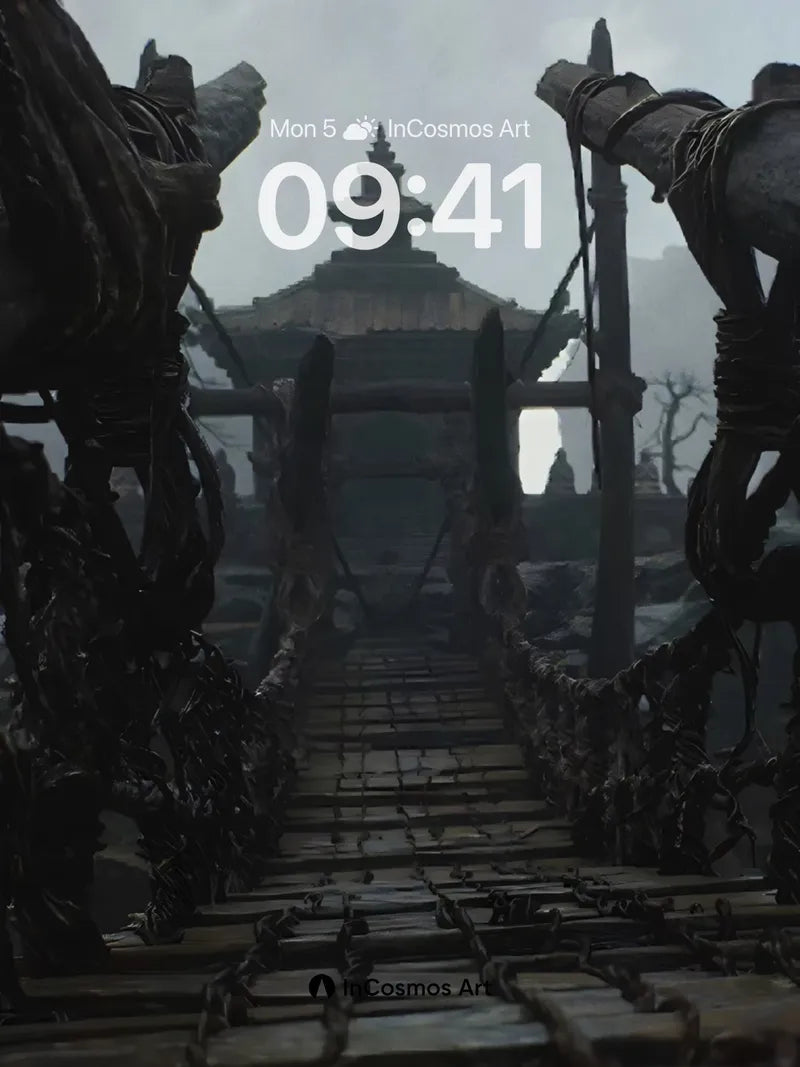 Shadowed Pathway Wallpaper with Forgotten Temple