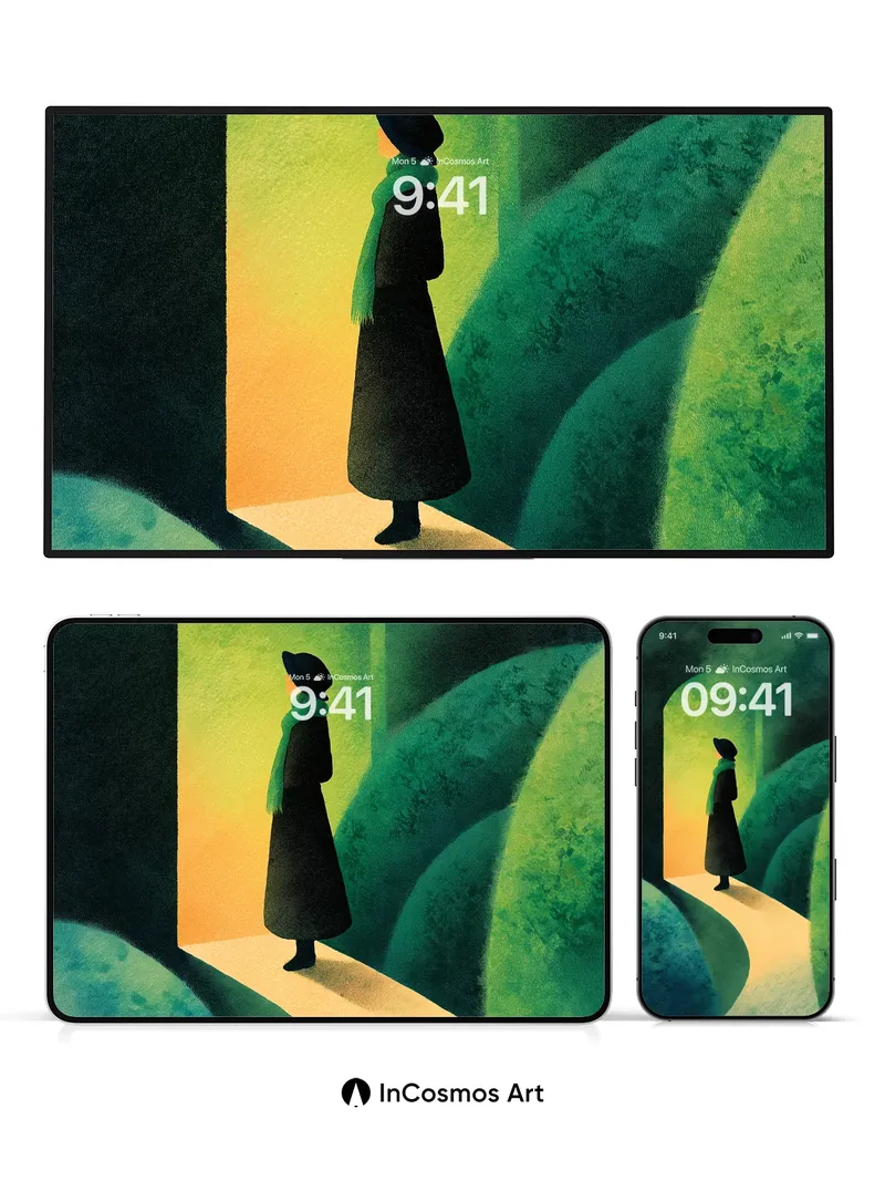 Emerald Solitude Wallpaper with Gradient Haze