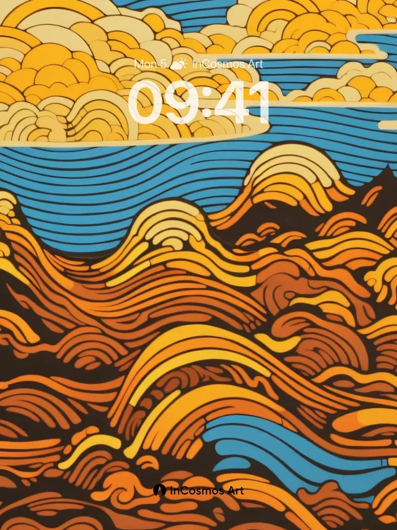 Golden Surge Wallpaper with Hokusai Waves