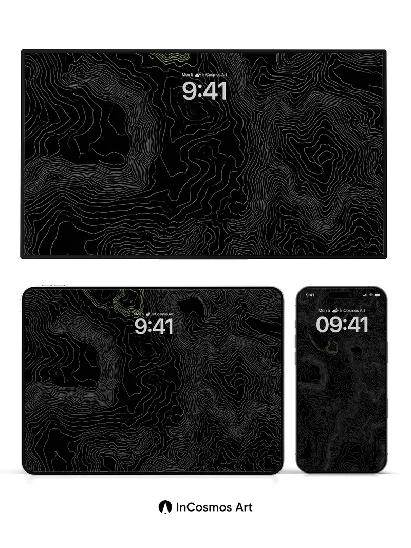 Topographic Echo Wallpaper with Neon Veins
