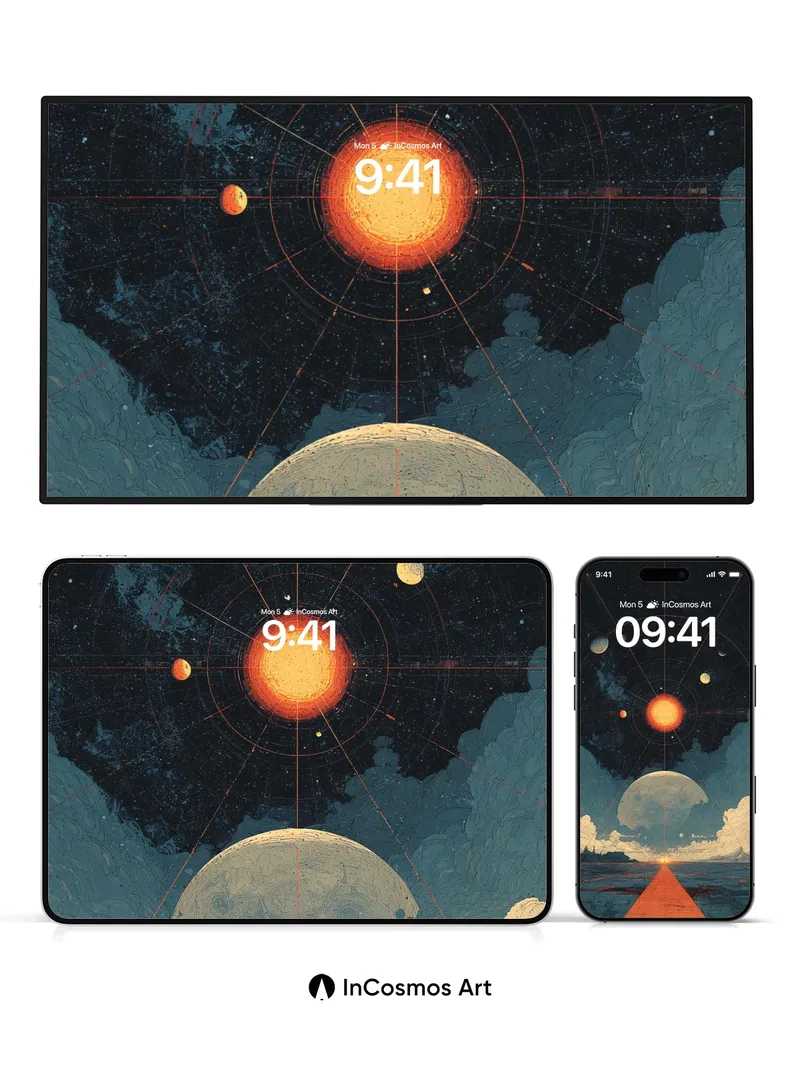 Cosmic Pathway Wallpaper with Celestial Grid