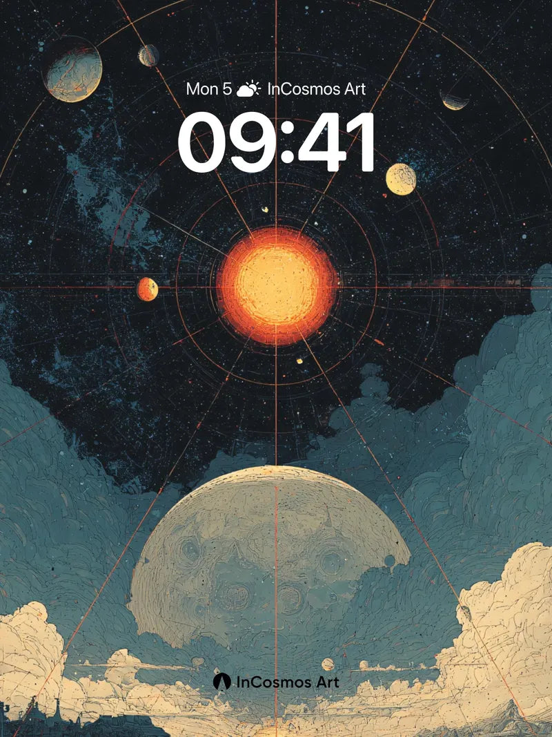 Cosmic Pathway Wallpaper with Celestial Grid