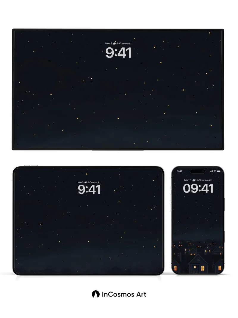 Starry Silence Wallpaper with Warm Windows