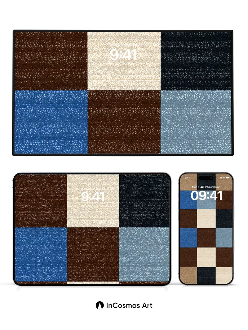 Textured Grid Wallpaper with Earth-Toned Blocks