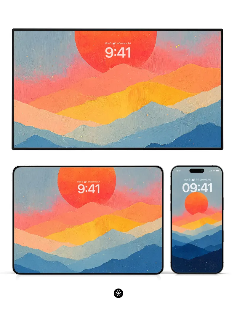 Amber Horizon Gradient Wallpaper with Layered Mountains