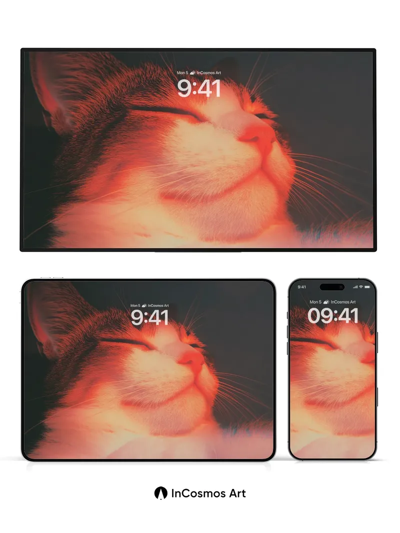 Serene Ember Wallpaper with Feline Glow