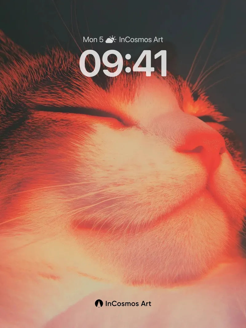 Serene Ember Wallpaper with Feline Glow