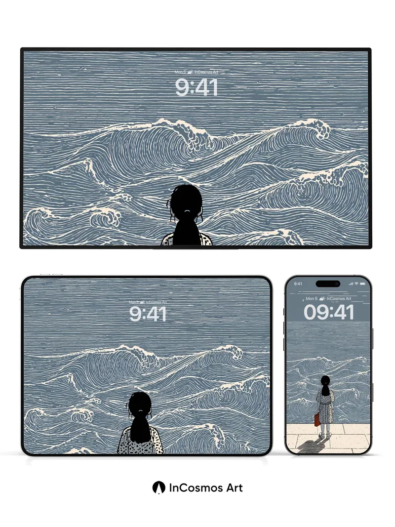 Solitary Wave Wallpaper with Hokusai Echo