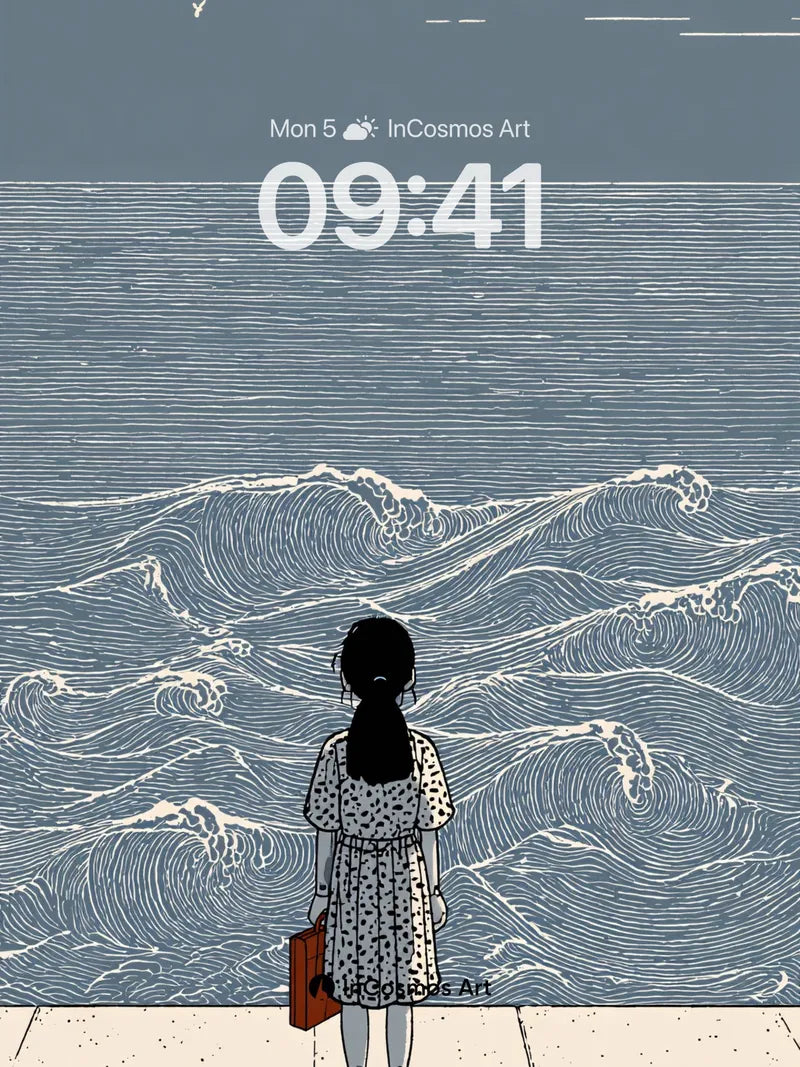 Solitary Wave Wallpaper with Hokusai Echo wallpaper for iPhone, iPad & Mac