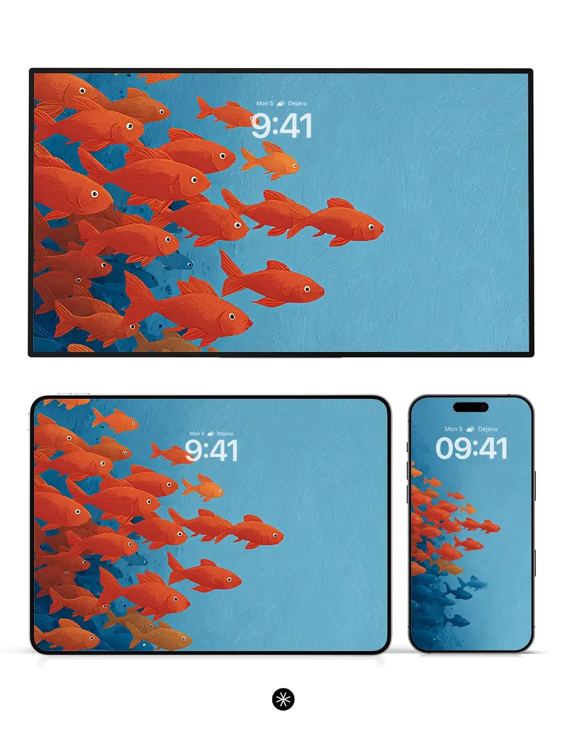 Oceanic Gradient Fish School Wallpaper
