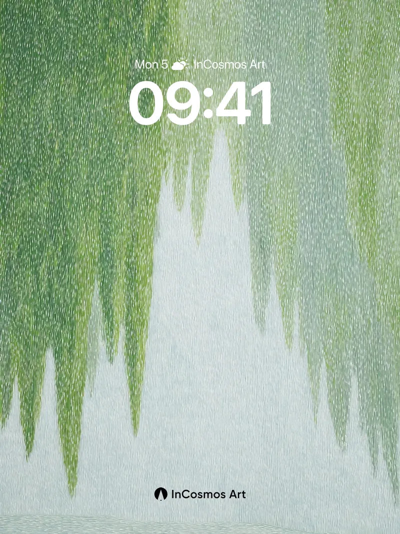 Serene Willow Hush Wallpaper with Silent Cat