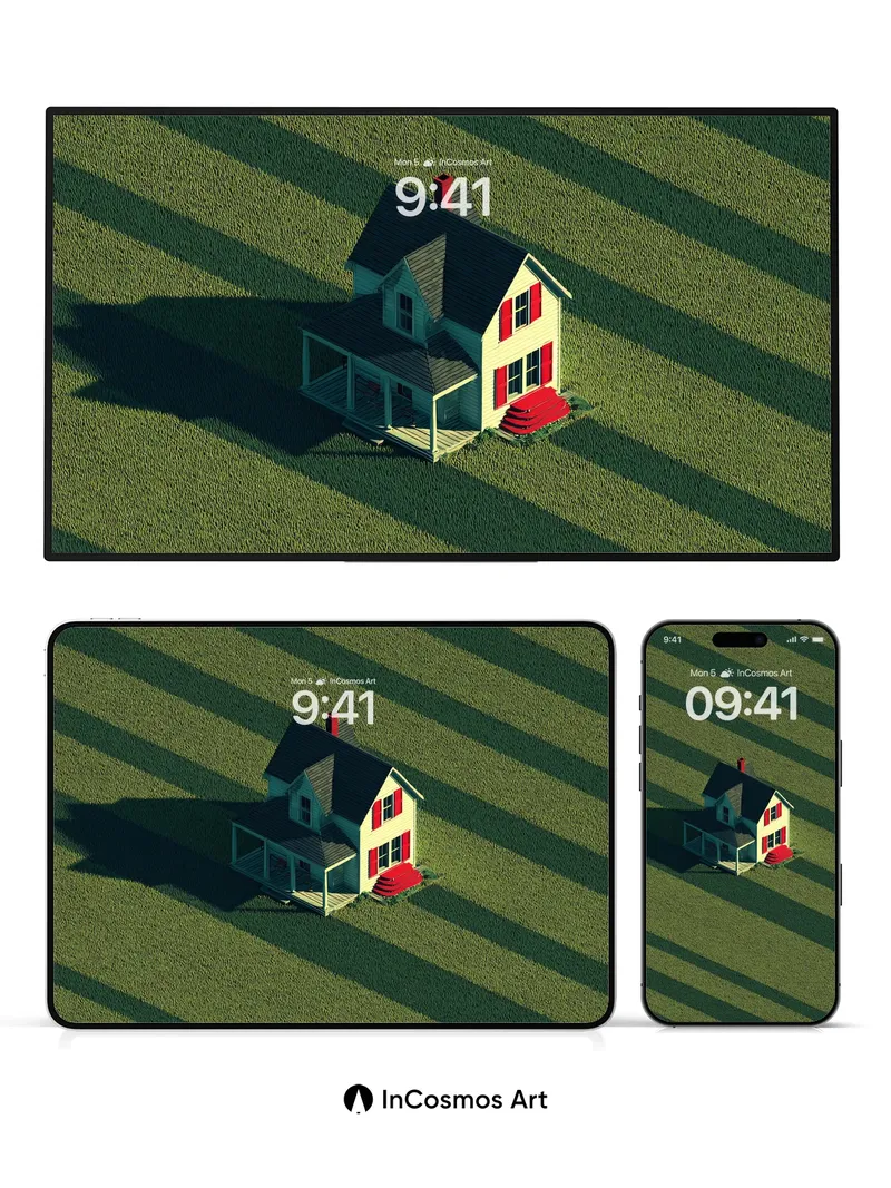 Serenity Stripe Wallpaper with Solitary House