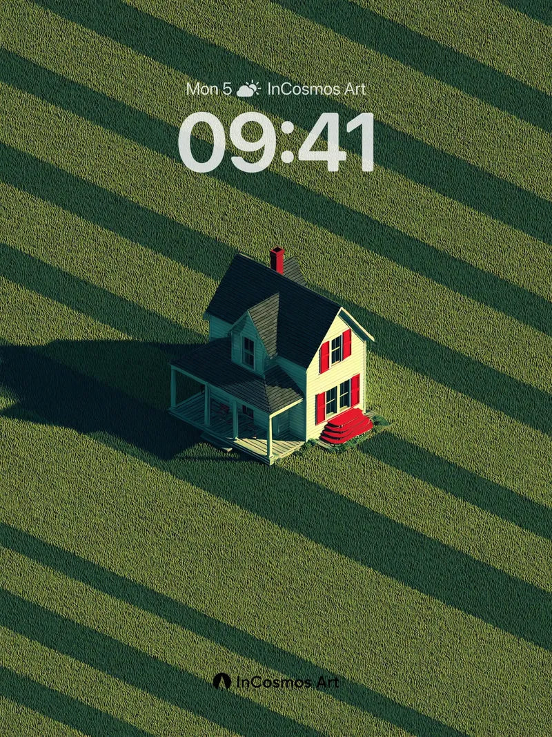 Serenity Stripe Wallpaper with Solitary House