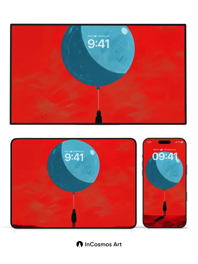 Crimson Horizon Wallpaper with Celestial Balloon