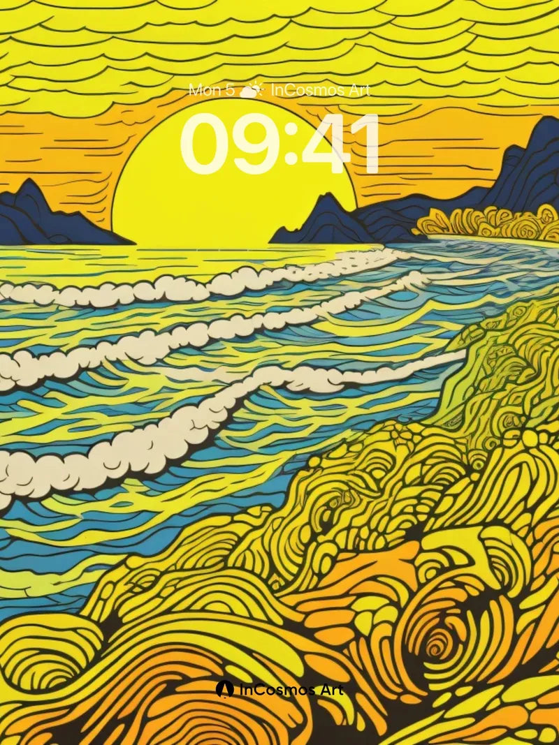 Golden Hush Wallpaper with Van Gogh Waves