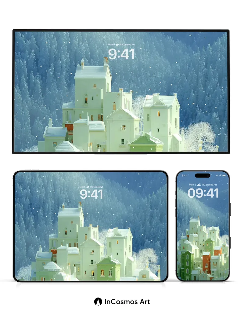 Snowfall Lullaby Wallpaper with Frost-Crowned Towers