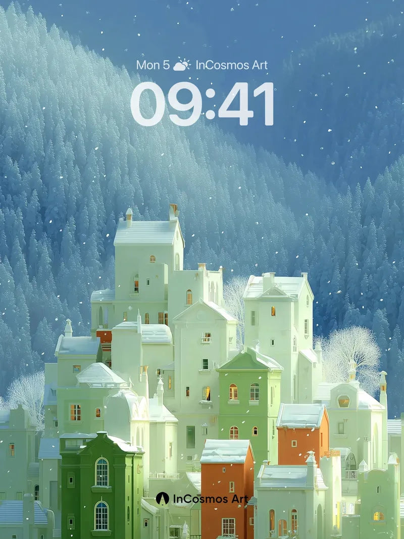Snowfall Lullaby Wallpaper with Frost-Crowned Towers