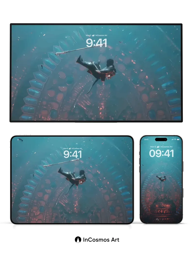 Floating Serenity Wallpaper with Cosmic Buddha