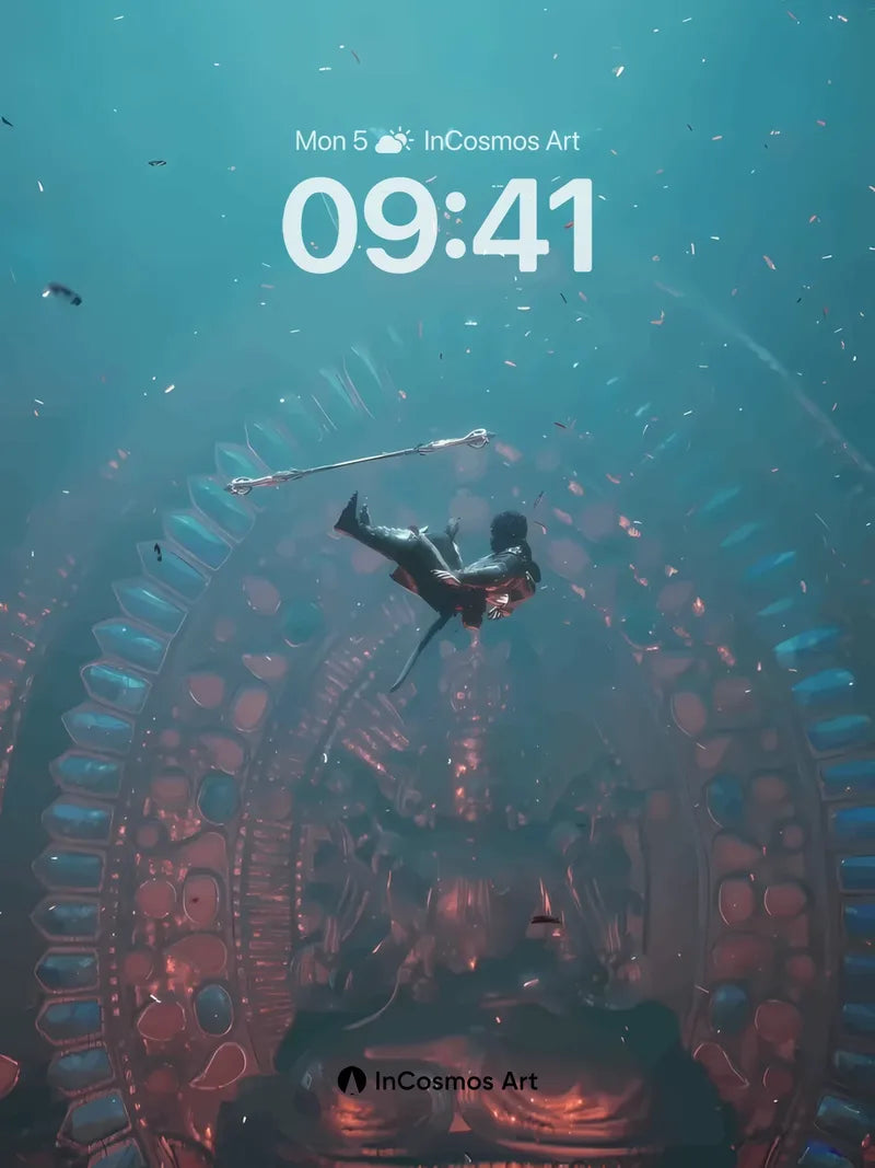 Floating Serenity Wallpaper with Cosmic Buddha