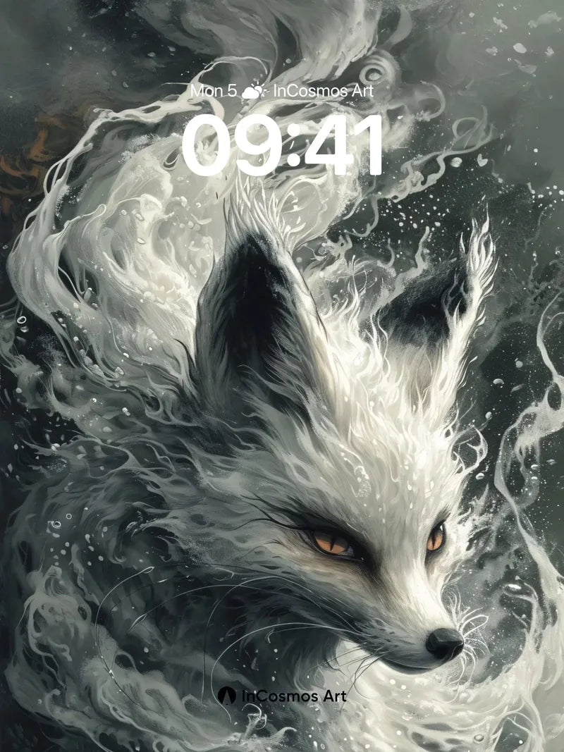 Frostwhisper Fox Wallpaper with Ethereal Smoke wallpaper for iPhone, iPad & Mac