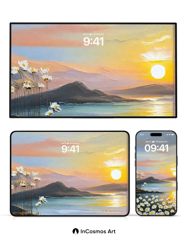 Golden Hush Wallpaper with Daisy Fields