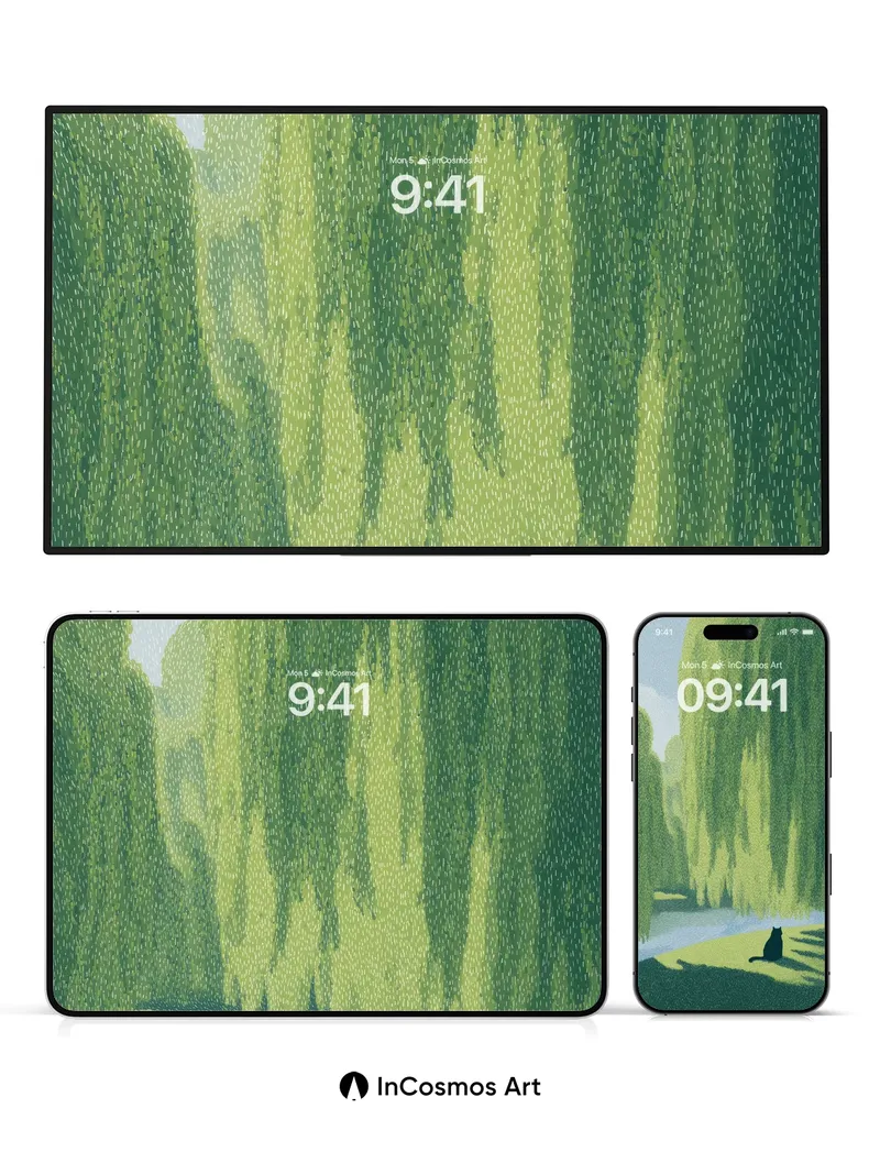 Whispering Canopy Wallpaper with Silent Cat