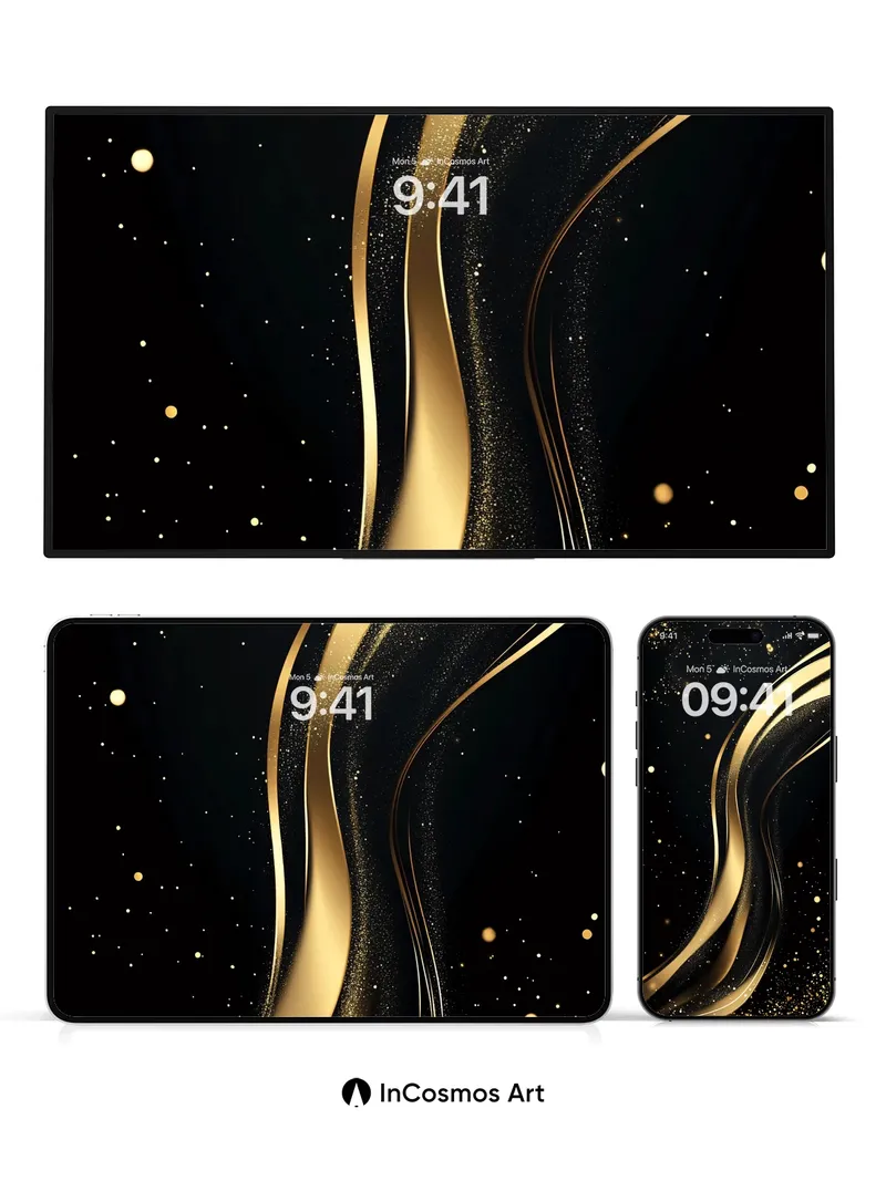 Luminous Gold Wave Wallpaper with Starlight Dust