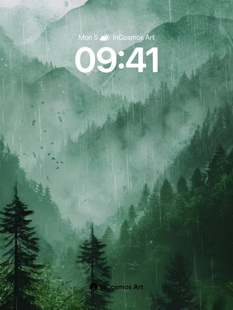 Mist-Weaved Forest Wallpaper with Rainfall Veil wallpaper for iPhone, iPad & Mac