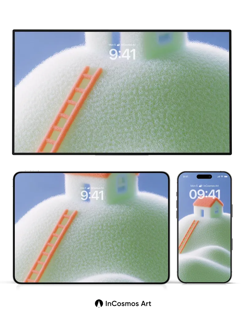 Serene Foam House Wallpaper with Ladder Path