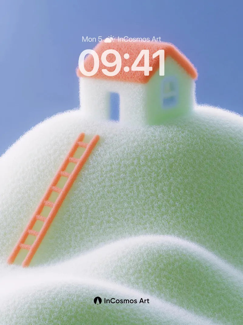 Serene Foam House Wallpaper with Ladder Path