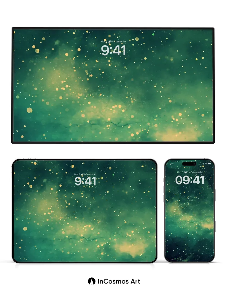 Emerald Nebula Wallpaper with Golden Dust