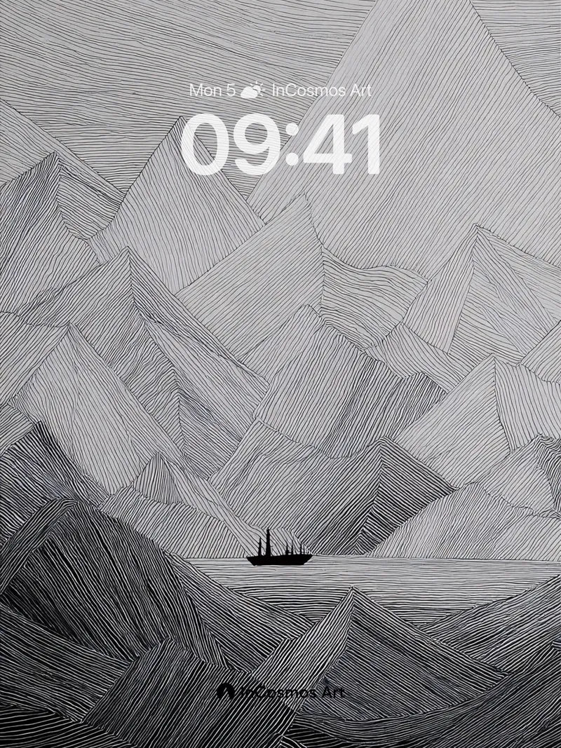 Silent Peaks Wallpaper with Inked Lines