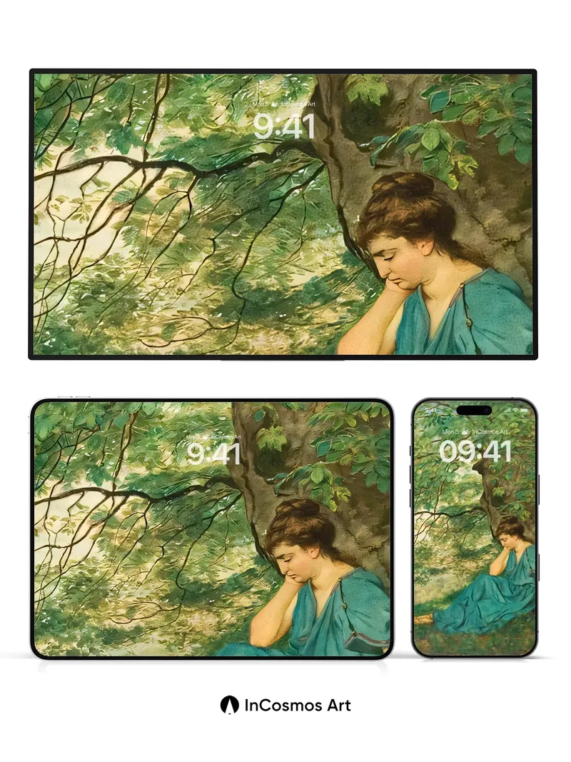 Serenity Under Canopy Wallpaper with Emerald Drapery