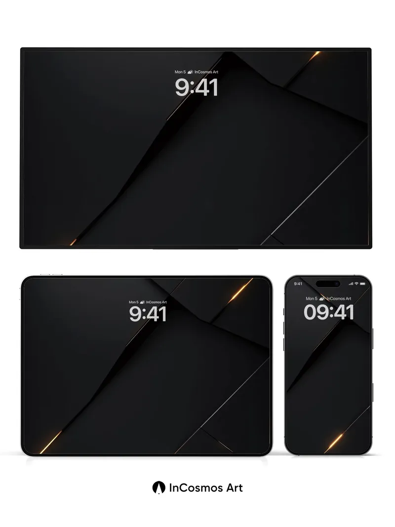 Obsidian Geometry Wallpaper with Golden Veins