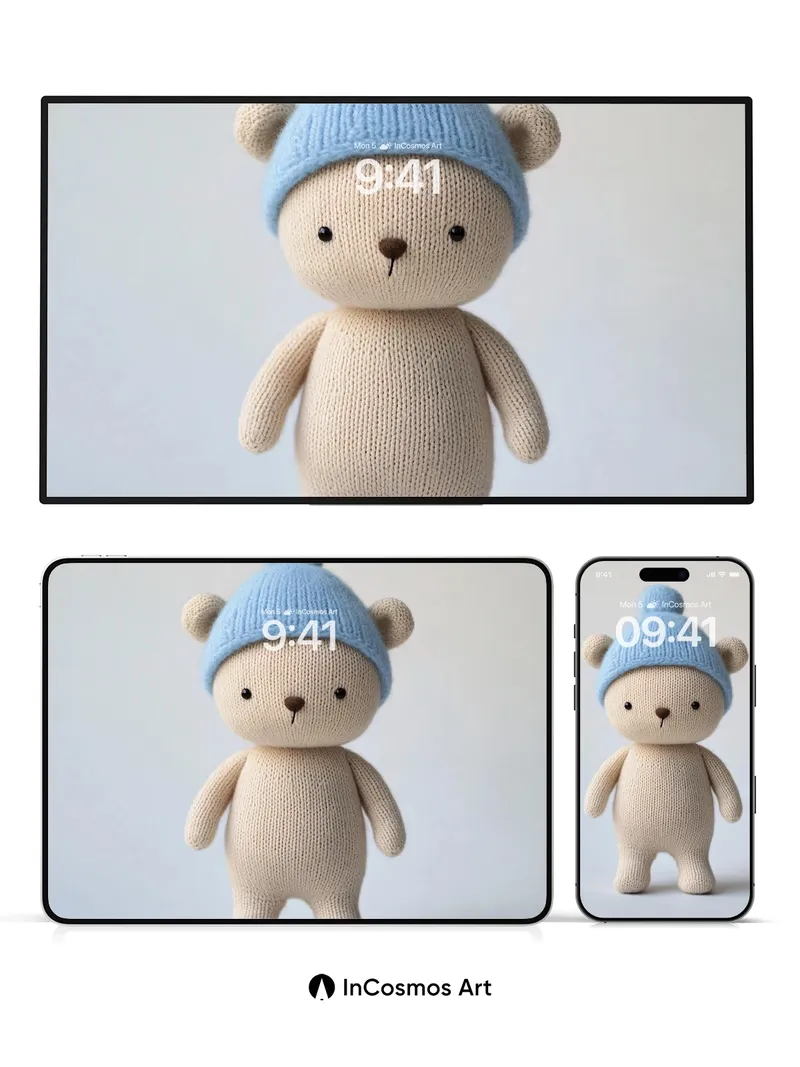 Soft Knit Hug Wallpaper with Blue Beanie Twist