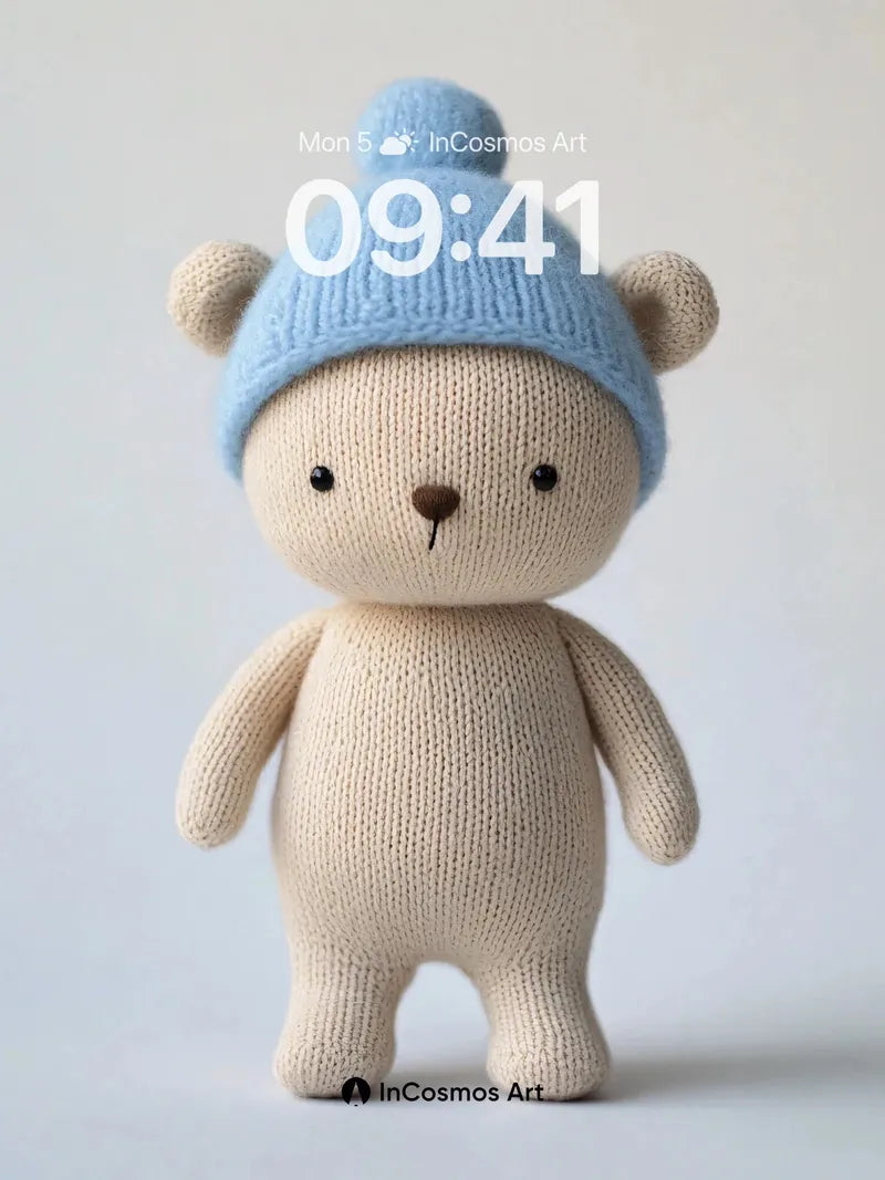 Soft Knit Hug Wallpaper with Blue Beanie Twist