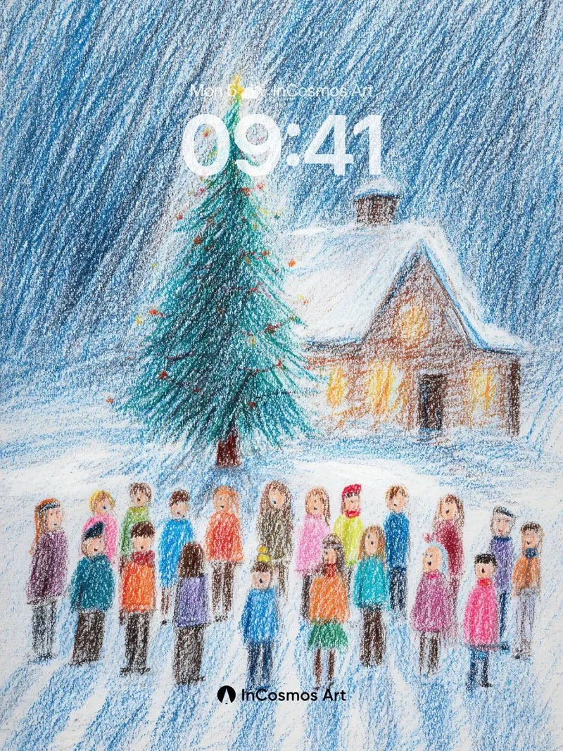 Snowfall Carol Wallpaper with Candlelit Church wallpaper for iPhone, iPad & Mac