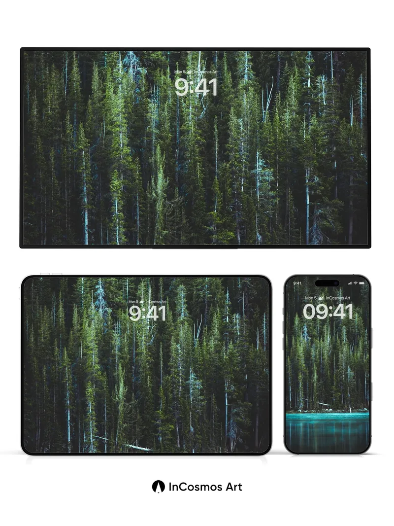 Cerulean Forest Wallpaper with Whispering Pines