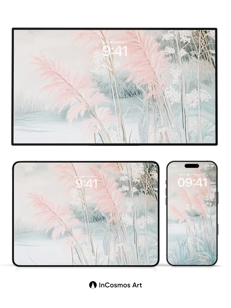 Mist-Silk Reeds Wallpaper with Ethereal Light